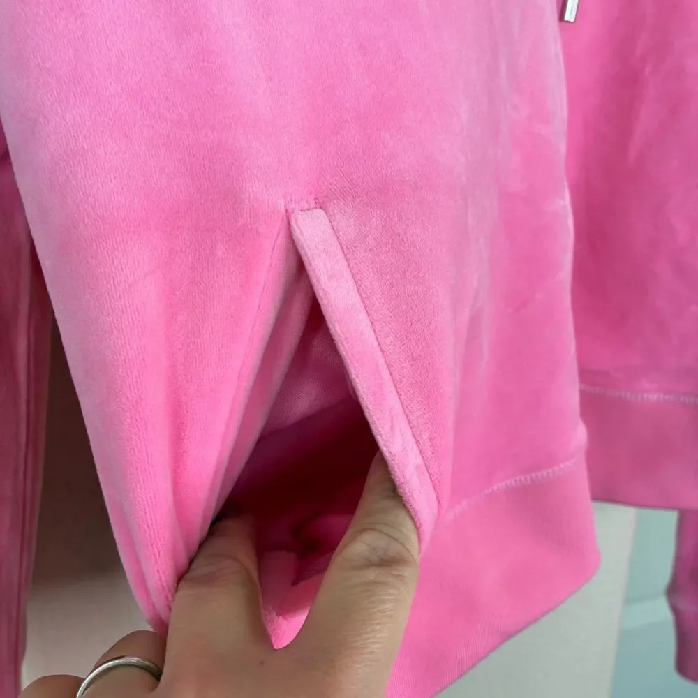 Juicy Couture OG BIG BLING VELOUR HOODIE Women’s Pink Long Sleeve Sweater New XL